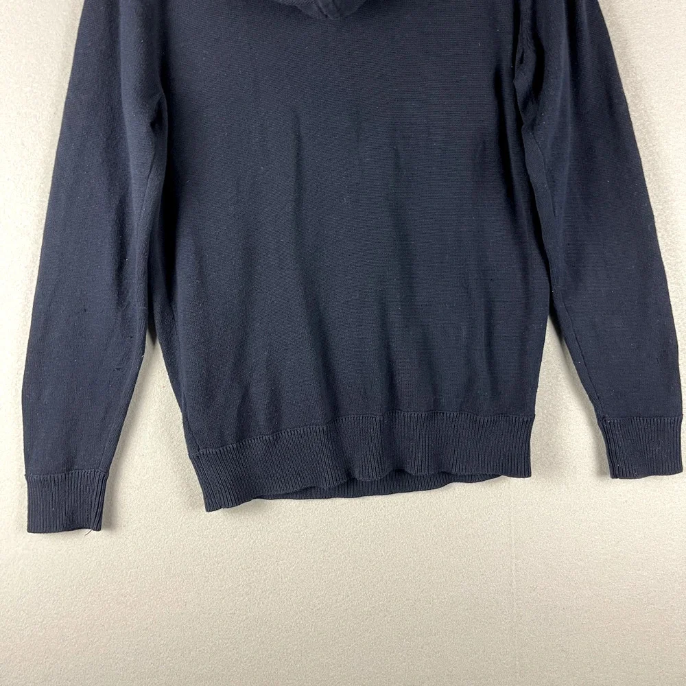 J Crew Hooded Sweater Mens Medium Blue Clasp‎ Buckle Pockets Cotton Pullover